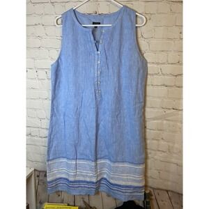 Talbots Womens Dress Size 8 100% Linen Popover Shirt Dress Tank Blue 2023